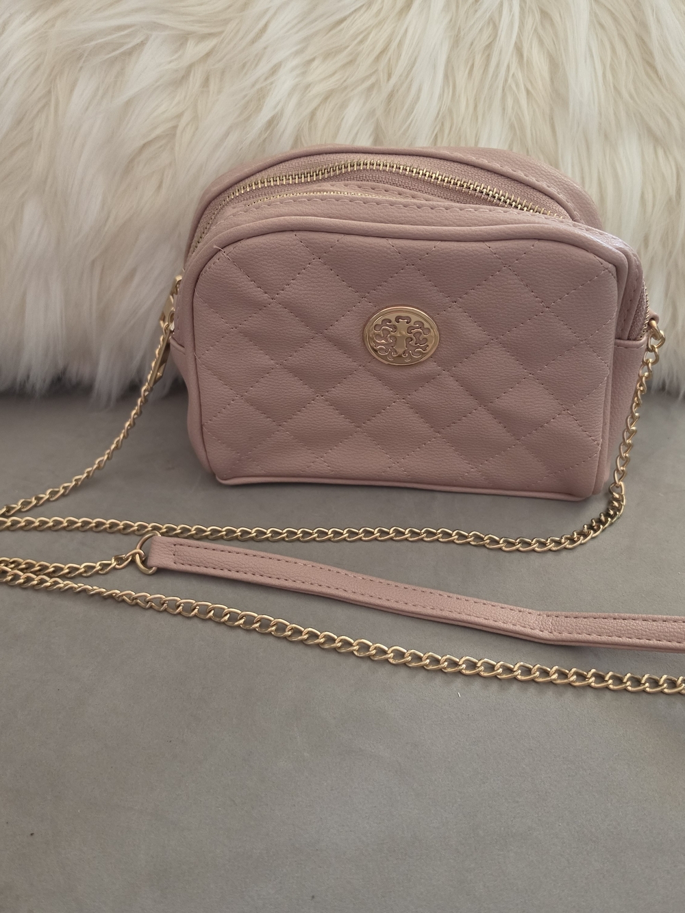 Rebecca And Rifka Quilted Blush Pink Crossbody Bag Double Zipper Sz 6.5"